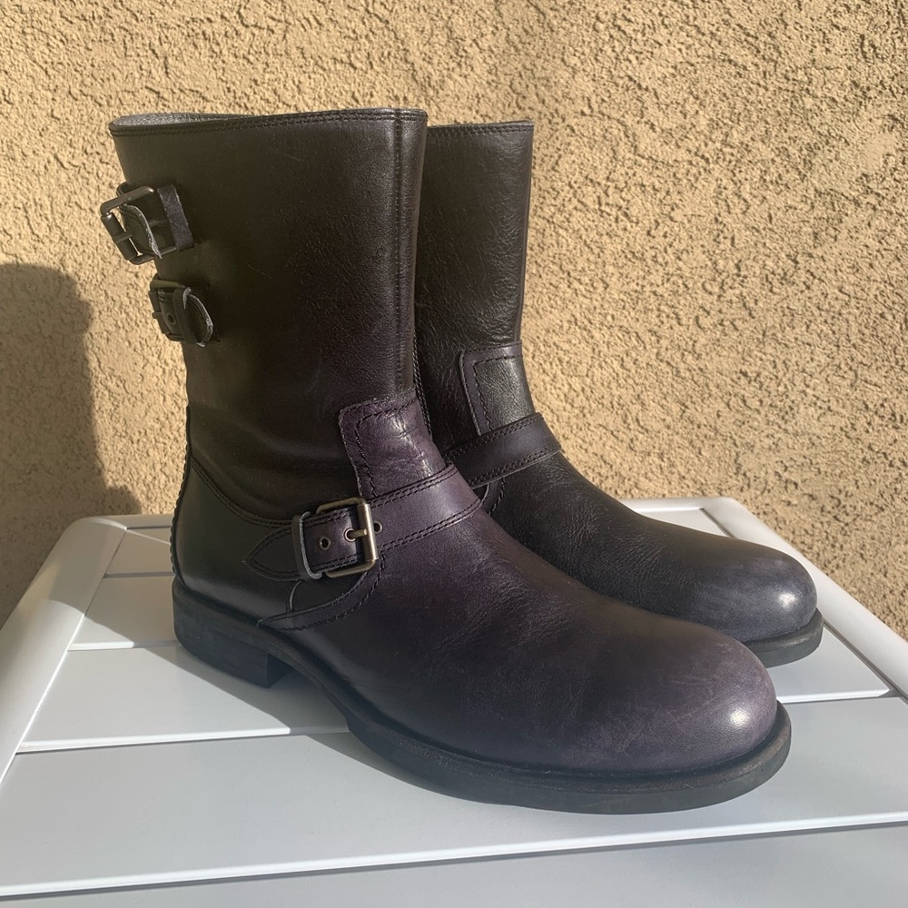 UGG Dark Brown Leather Mid-Calf Buckle Boots